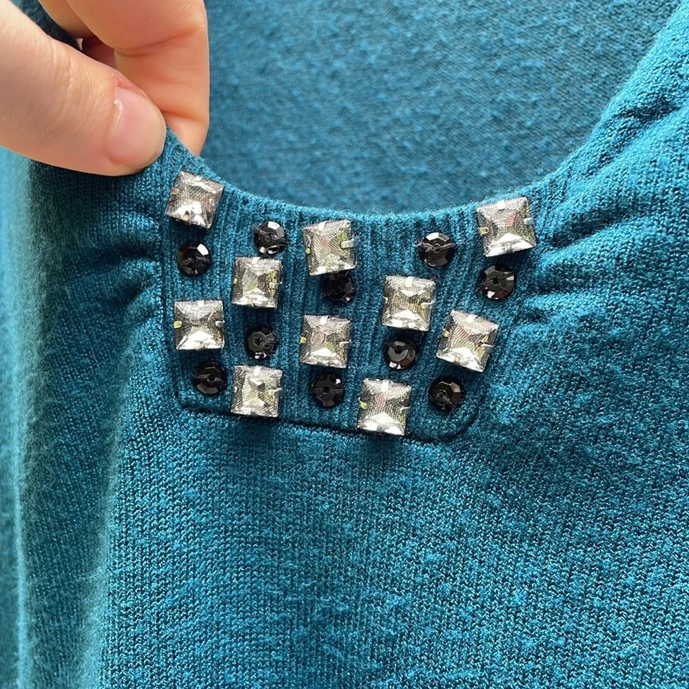 Lane Bryant Teal Bedazzled Knit Sweater